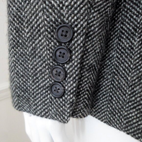 Vintage Ralph Lauren LRL Black Tweed Silk Wool Faux Fur Collar Zip Jacket sz 8 - Picture 6 of 10